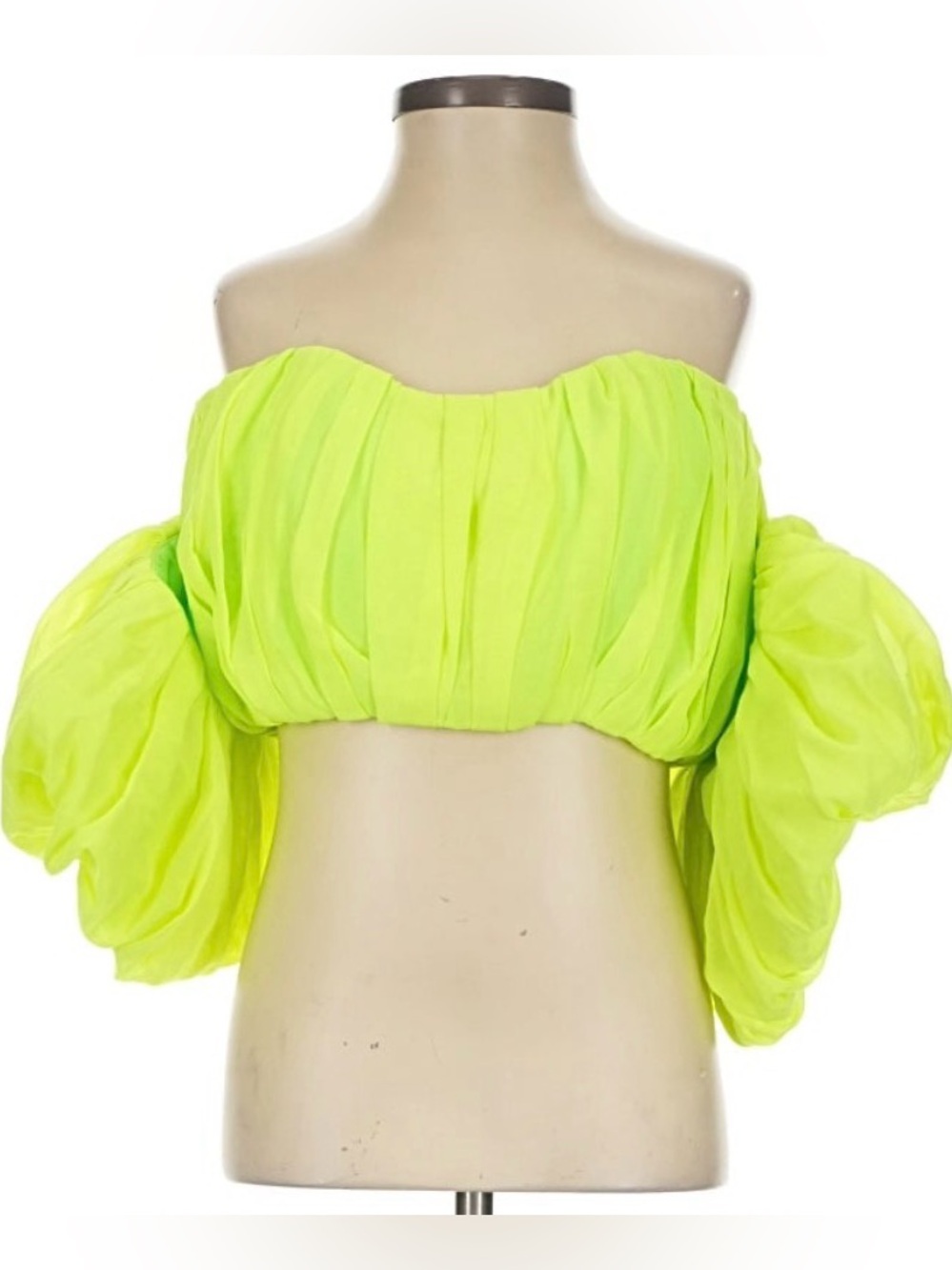 Acler Neon Lime Off-Shoulder Puff Sleeve Crop Top sz.4